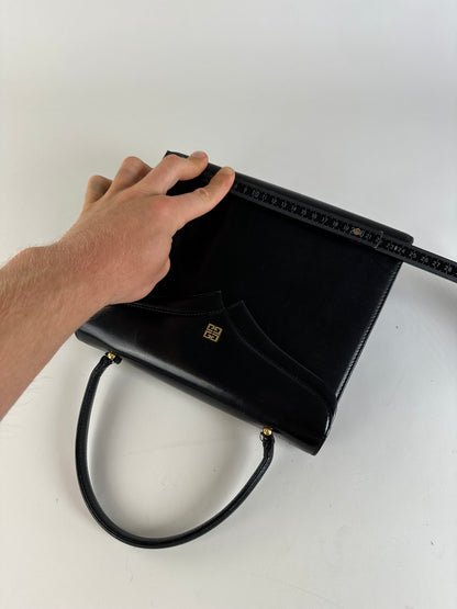 Vintage Givenchy Structured Leather Bag Black Gold