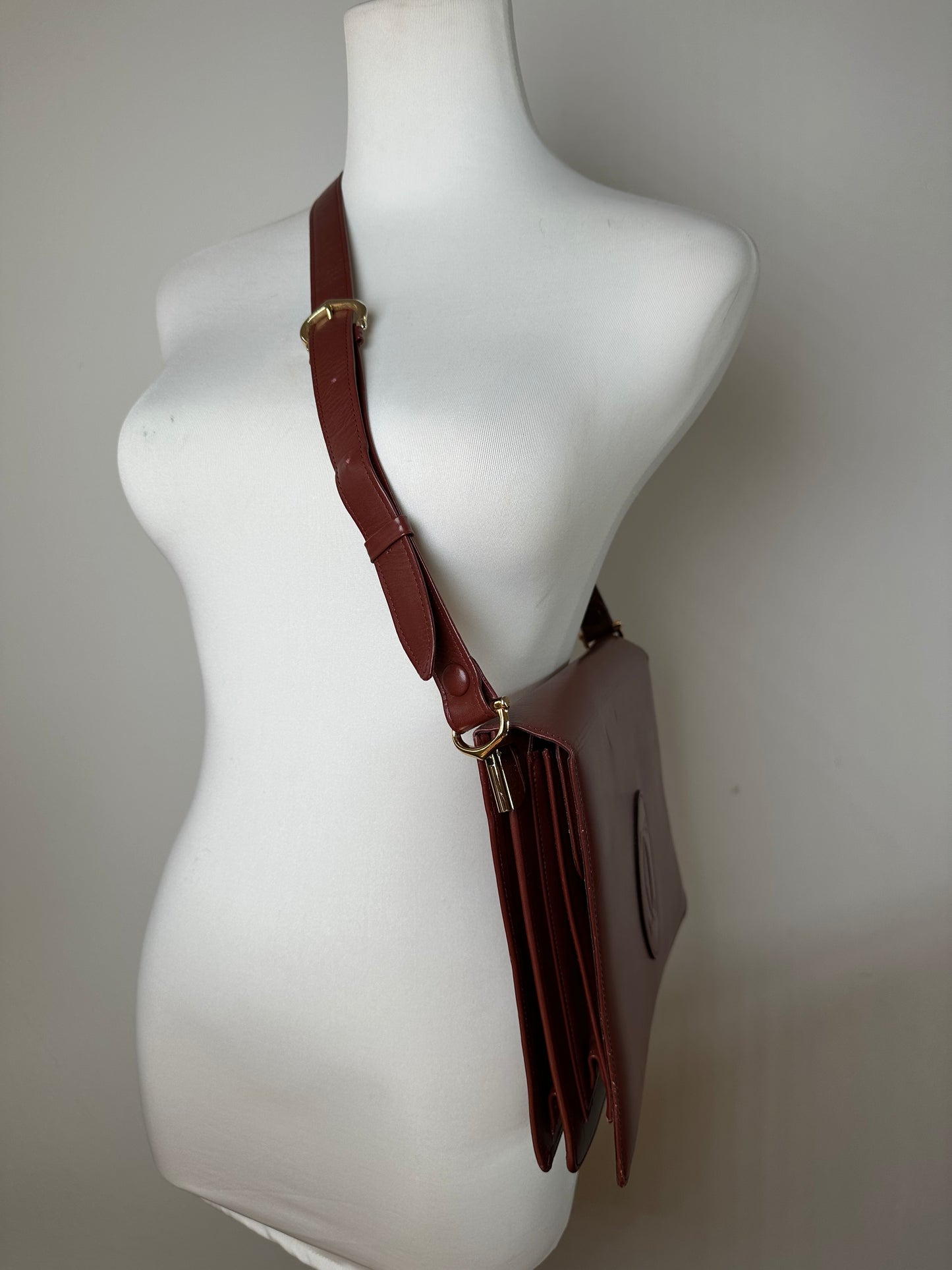 Vintage Cartier Leather Multiway Bag Burgundy
