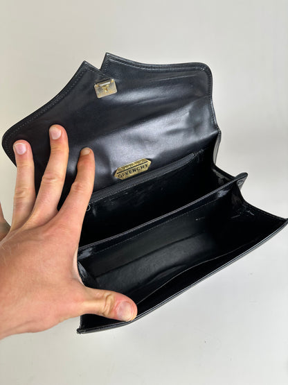 Vintage Givenchy Structured Leather Bag Black Gold