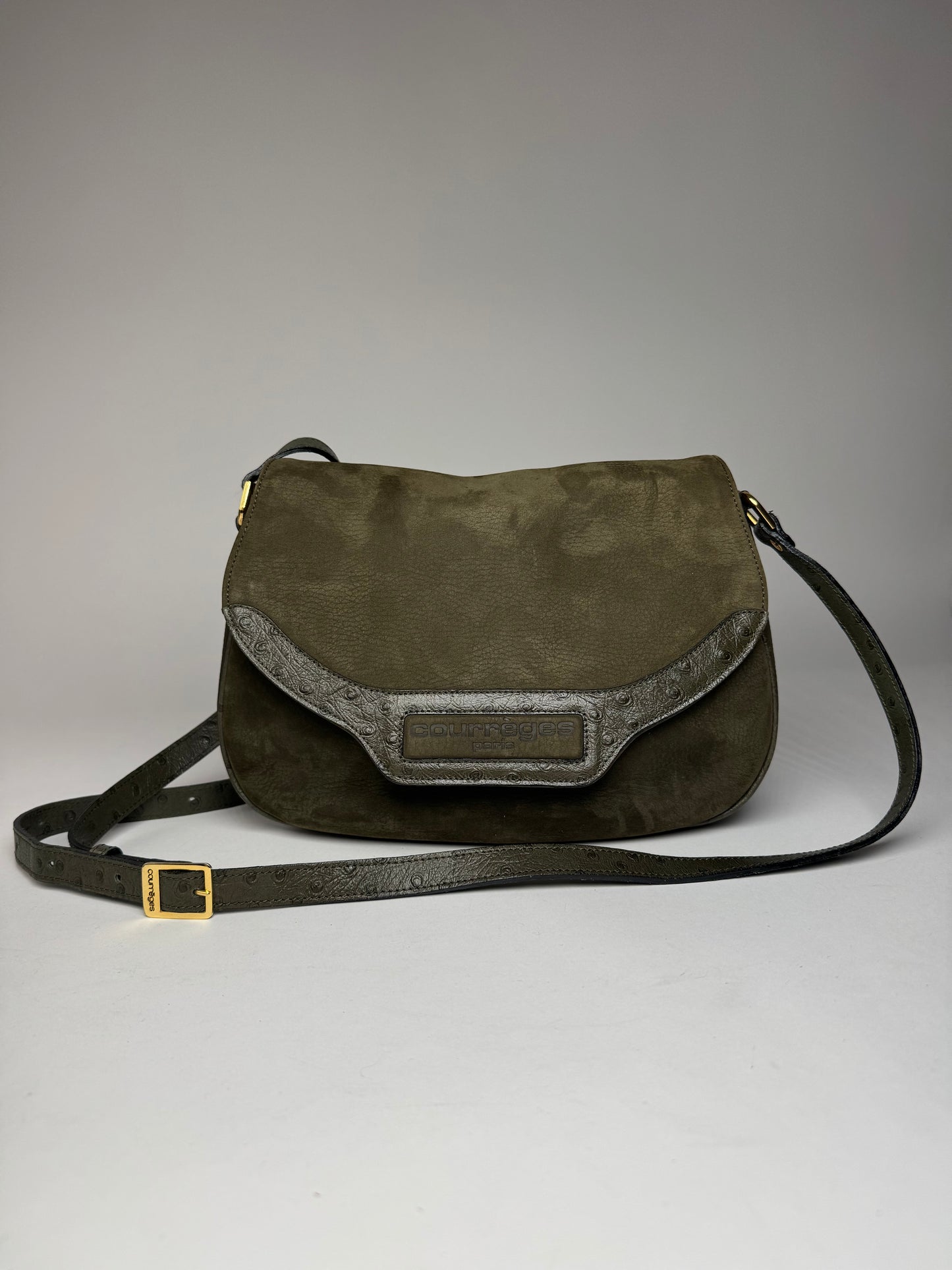 Vintage Courreges Suede Leather Shoulder / Crossbody Bag Khaki