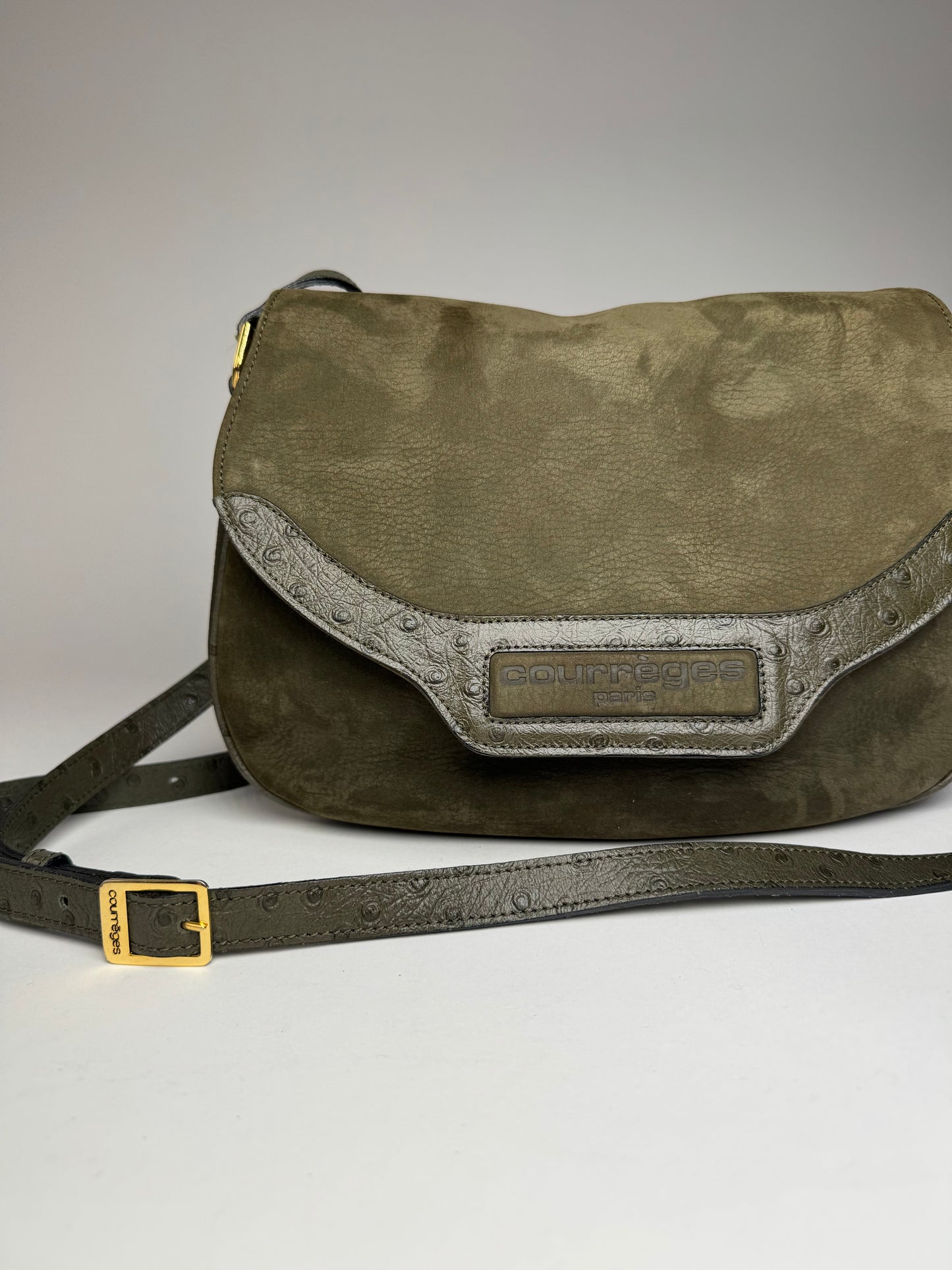 Vintage Courreges Suede Leather Shoulder / Crossbody Bag Khaki