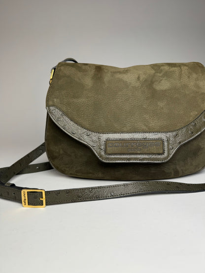 Vintage Courreges Suede Leather Shoulder / Crossbody Bag Khaki