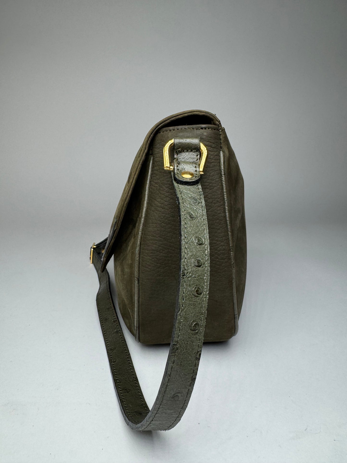 Vintage Courreges Suede Leather Shoulder / Crossbody Bag Khaki
