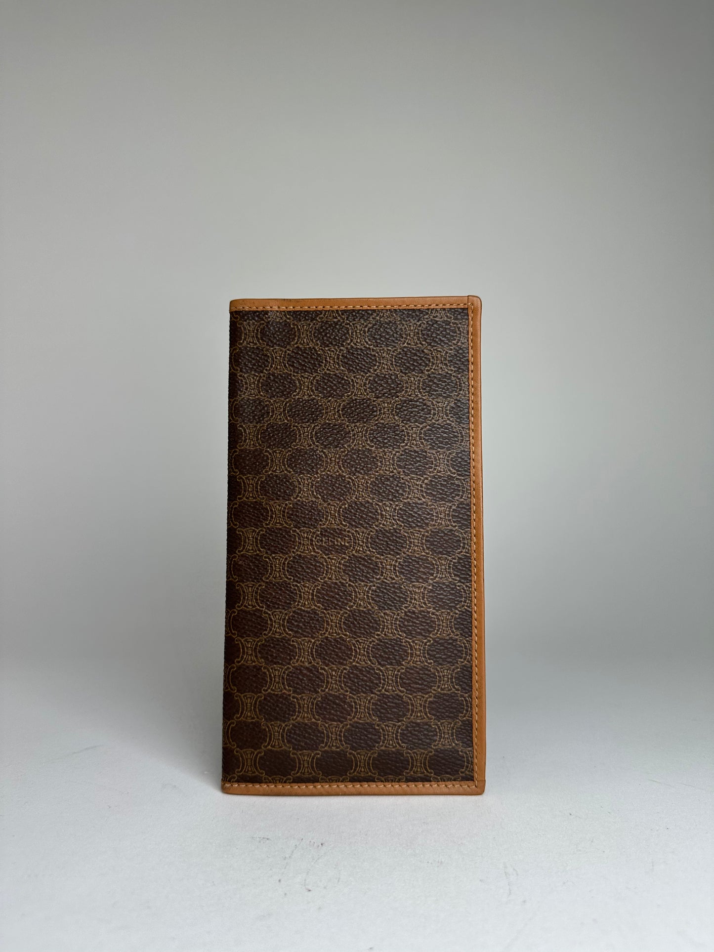 Vintage Celine Macadam Triomphe Monogram Coated Canvas Long Wallet Brown