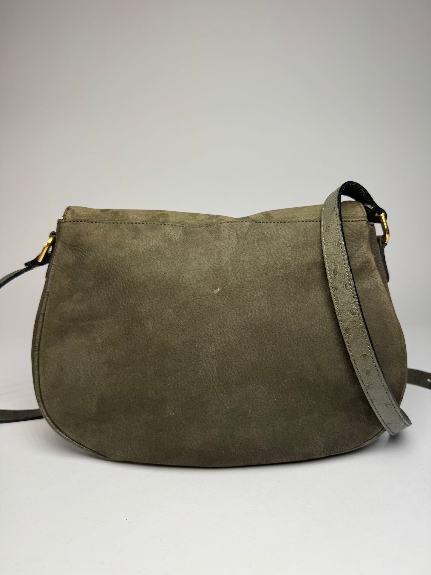 Vintage Courreges Suede Leather Shoulder / Crossbody Bag Khaki
