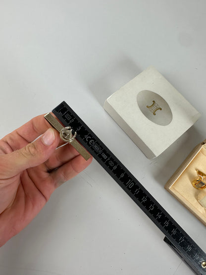 Vintage Celine Logo Cufflinks and Tie Clip Set Gold
