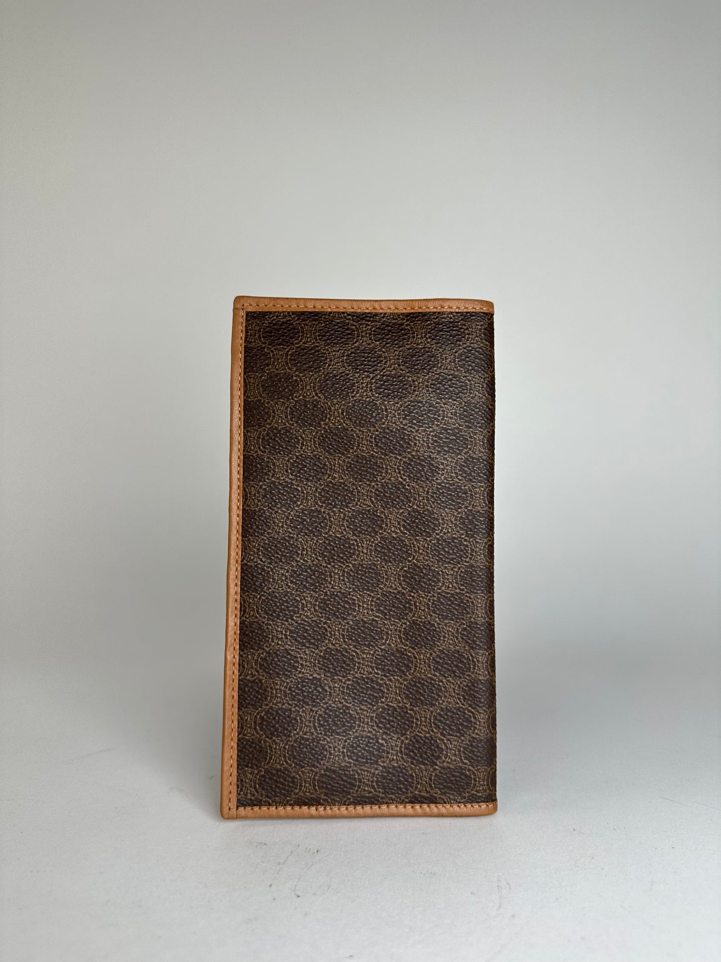 Vintage Celine Macadam Triomphe Monogram Coated Canvas Long Wallet Brown