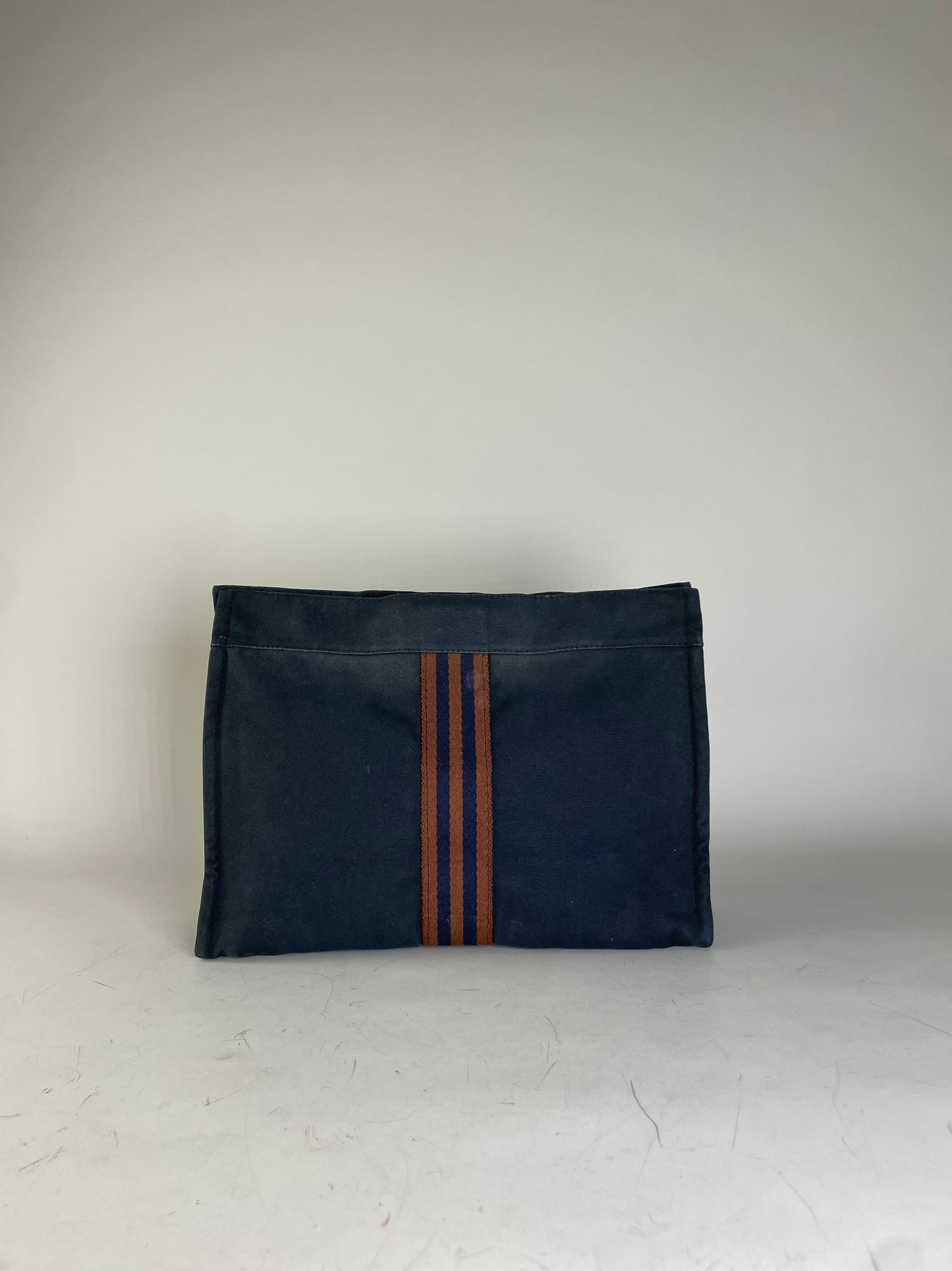 Vintage Hermes Cotton Clutch Bag Navy Rust Silver