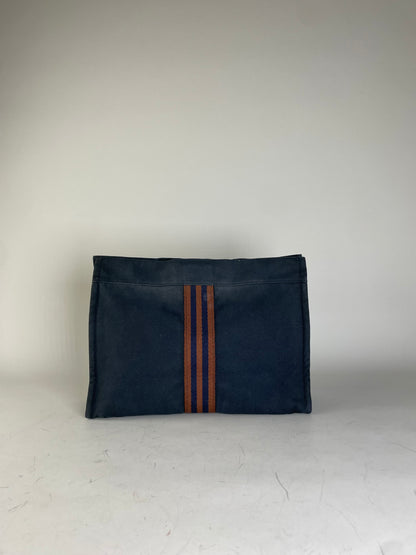 Vintage Hermes Cotton Clutch Bag Navy Rust Silver