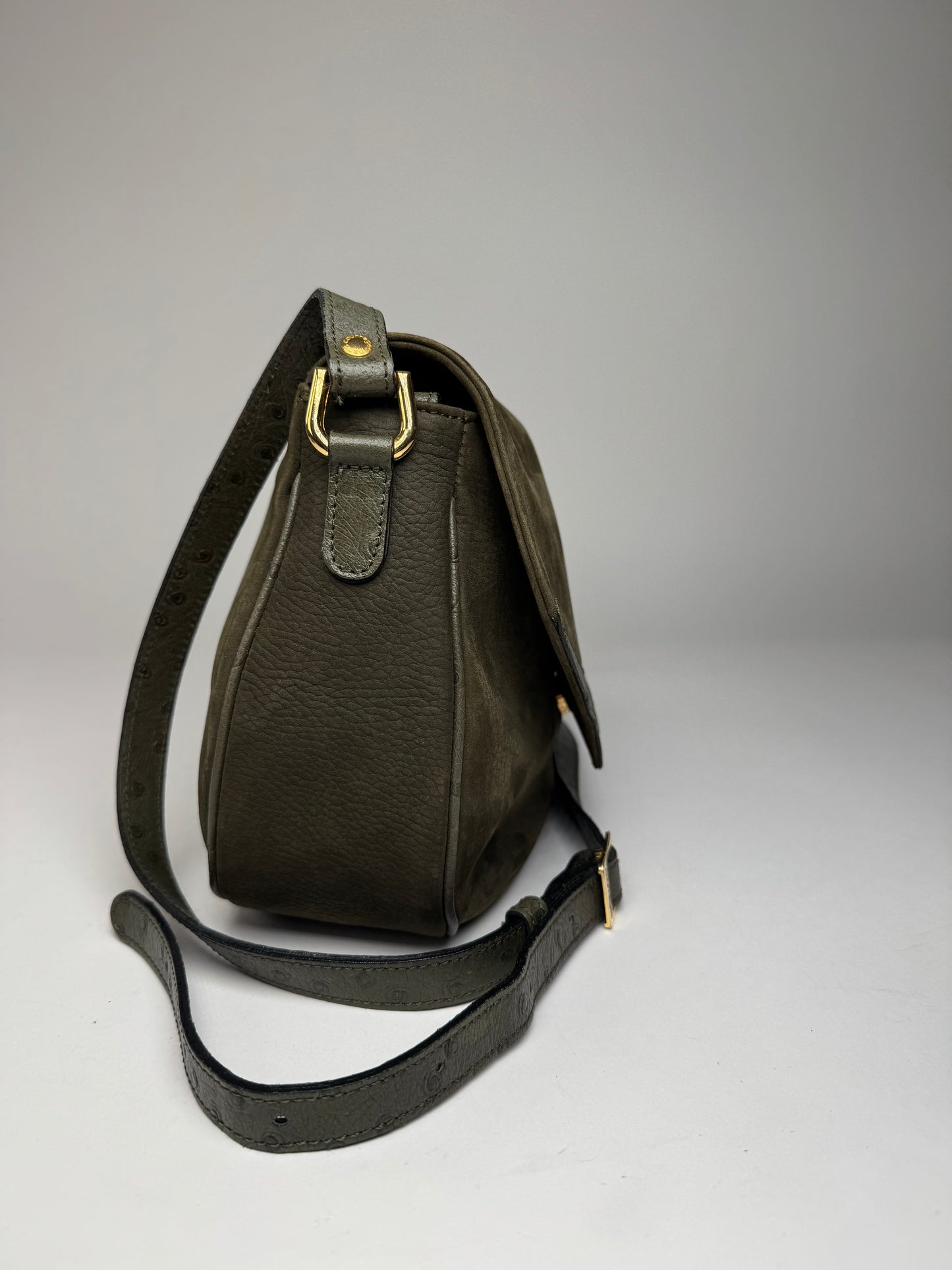 Vintage Courreges Suede Leather Shoulder / Crossbody Bag Khaki