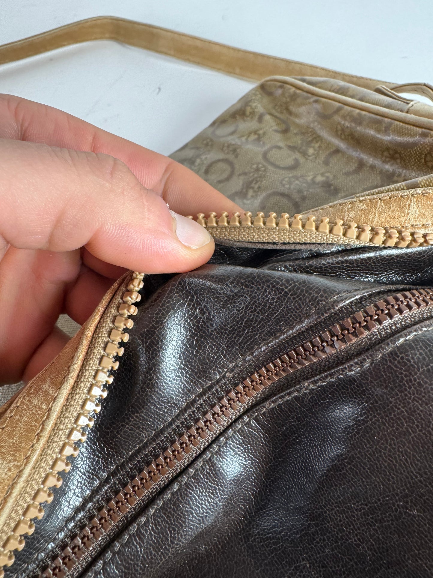 Vintage Celine Paris Patent Leather Monogram Crossbody Bag