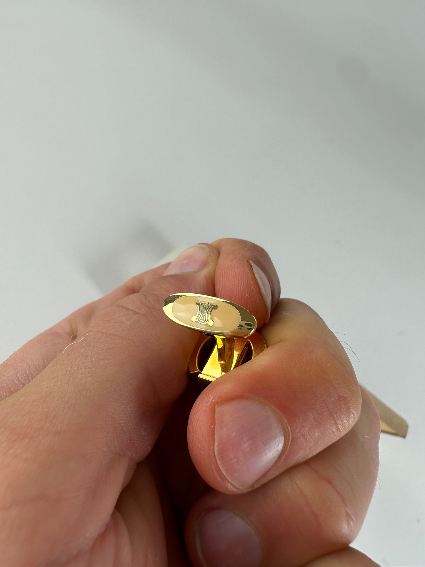Vintage Celine Logo Cufflinks and Tie Clip Set Gold