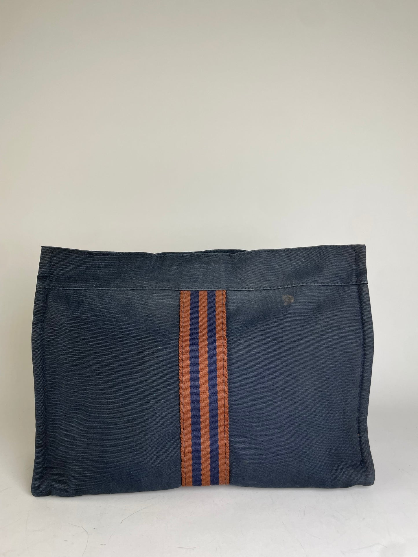 Vintage Hermes Cotton Clutch Bag Navy Rust Silver