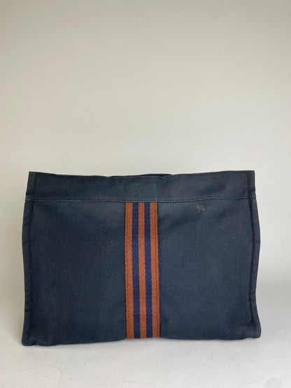 Vintage Hermes Cotton Clutch Bag Navy Rust Silver