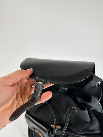 Vintage Gucci Patent Leather Bamboo Backpack Black