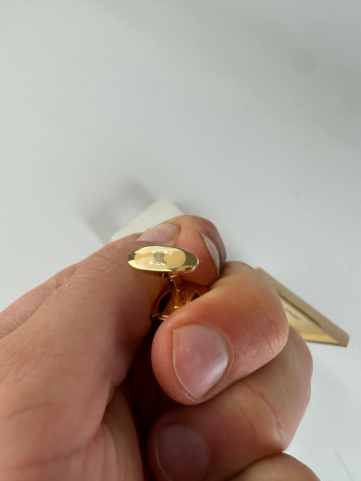 Vintage Celine Logo Cufflinks and Tie Clip Set Gold