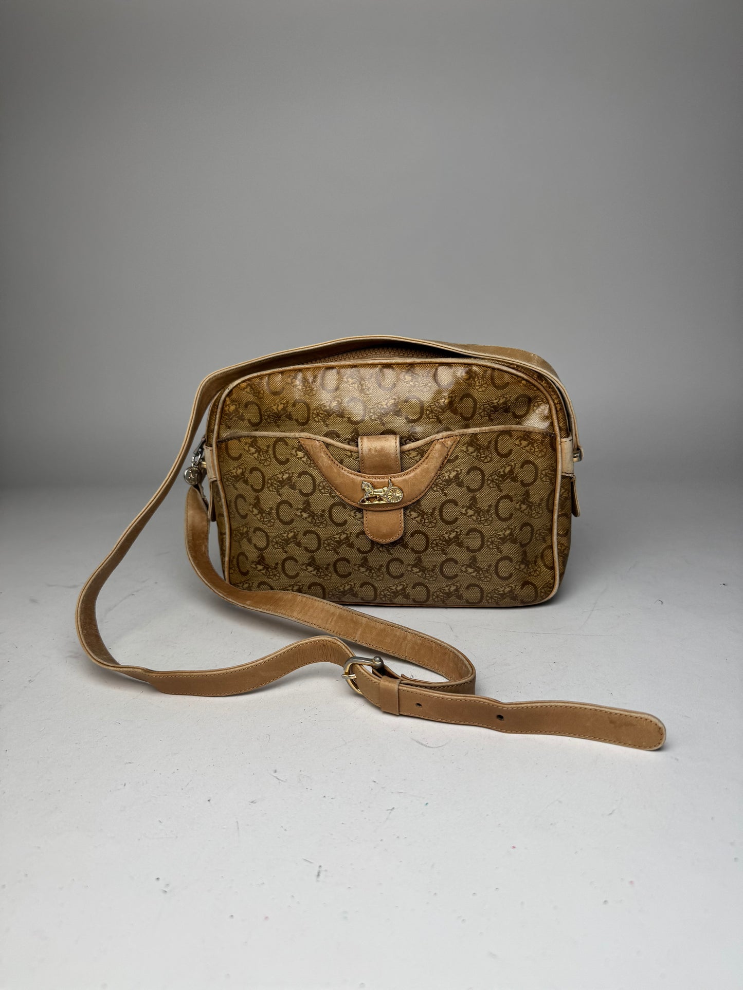 Vintage Celine Paris Patent Leather Monogram Crossbody Bag