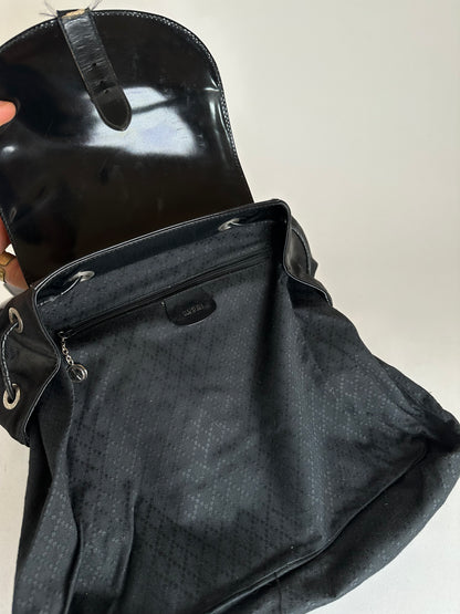 Vintage Gucci Patent Leather Bamboo Backpack Black