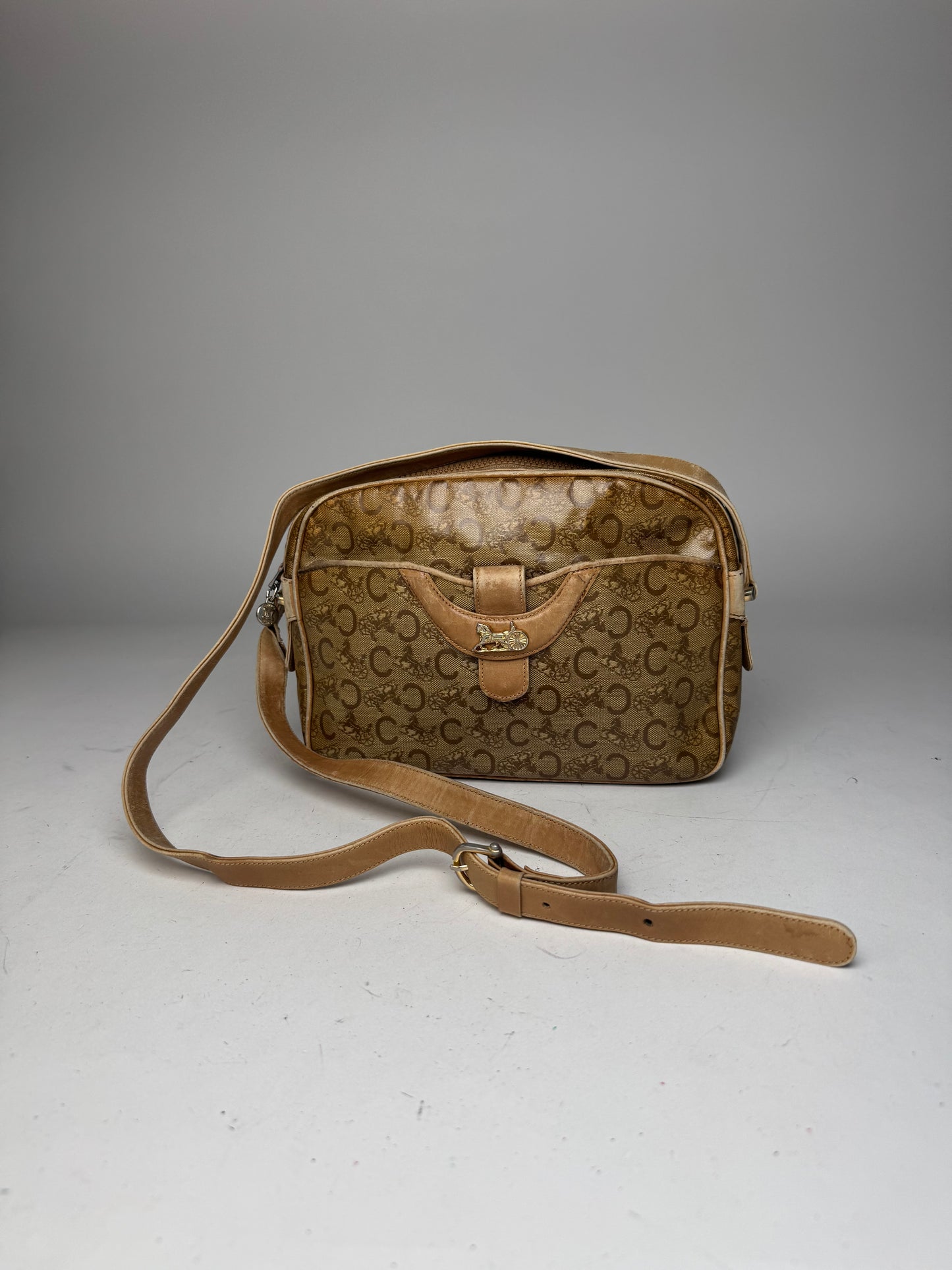 Vintage Celine Paris Patent Leather Monogram Crossbody Bag