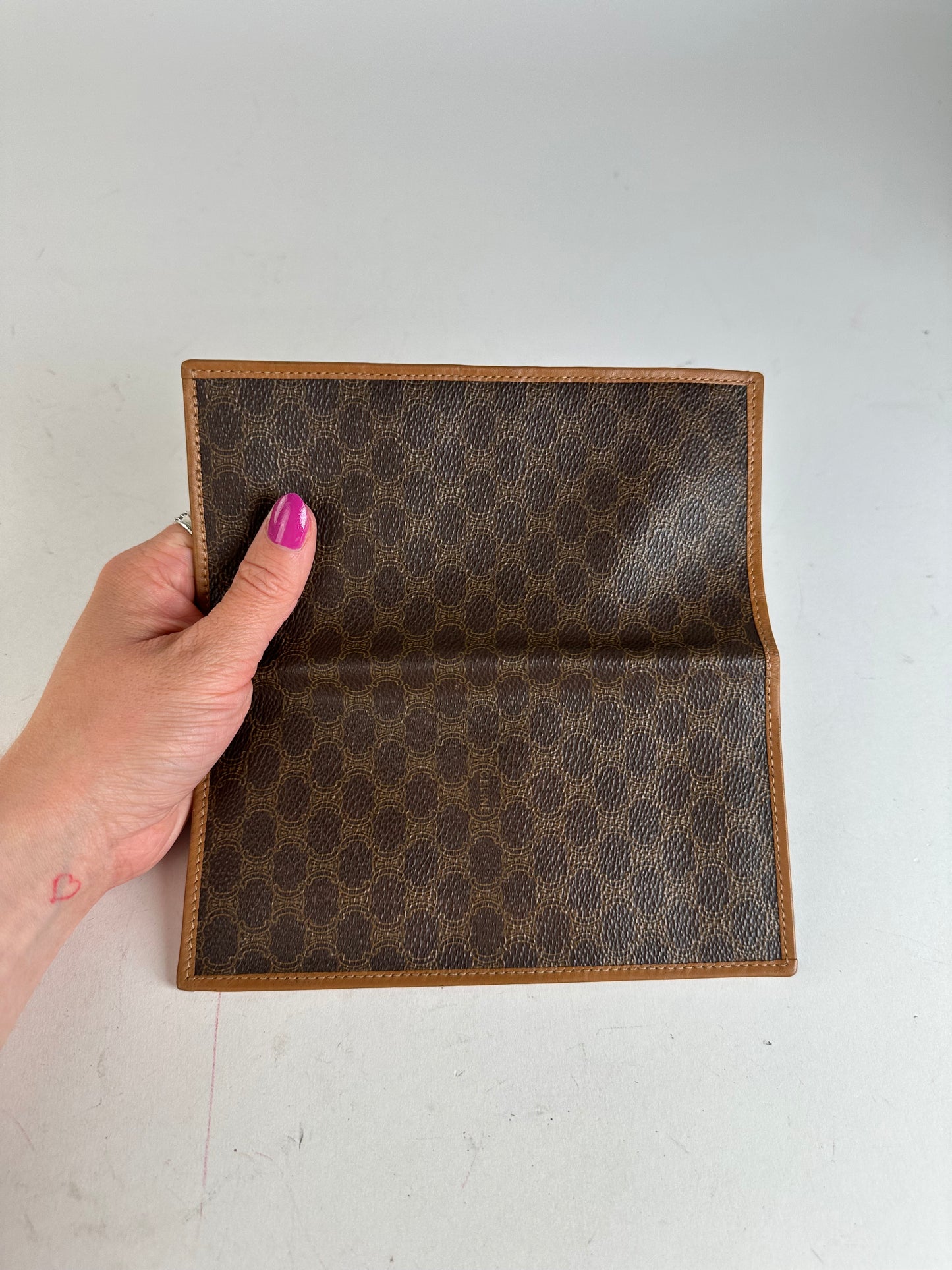 Vintage Celine Macadam Triomphe Monogram Coated Canvas Long Wallet Brown