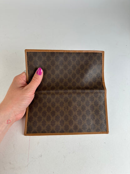Vintage Celine Macadam Triomphe Monogram Coated Canvas Long Wallet Brown