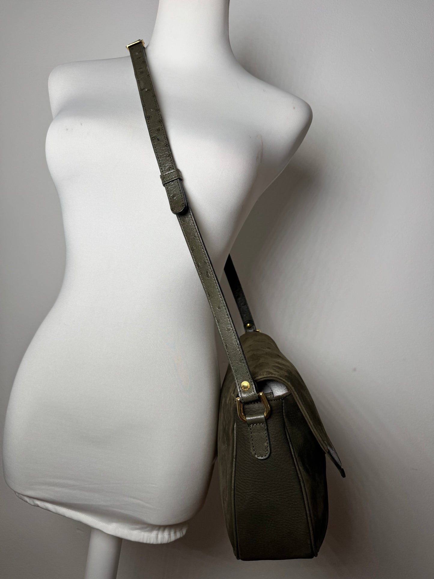 Vintage Courreges Suede Leather Shoulder / Crossbody Bag Khaki