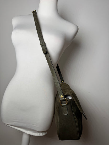 Vintage Courreges Suede Leather Shoulder / Crossbody Bag Khaki