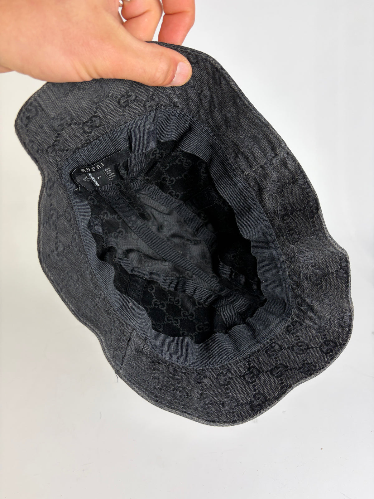 Vintage Gucci GG Monogram Canvas Bucket Hat Late 1990s Black Beige