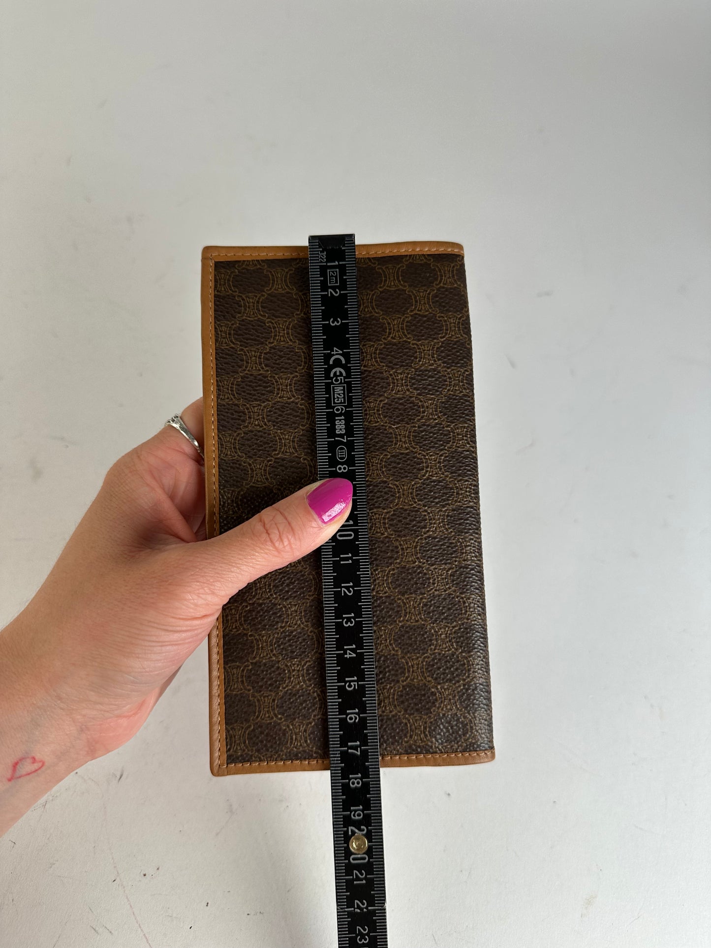 Vintage Celine Macadam Triomphe Monogram Coated Canvas Long Wallet Brown