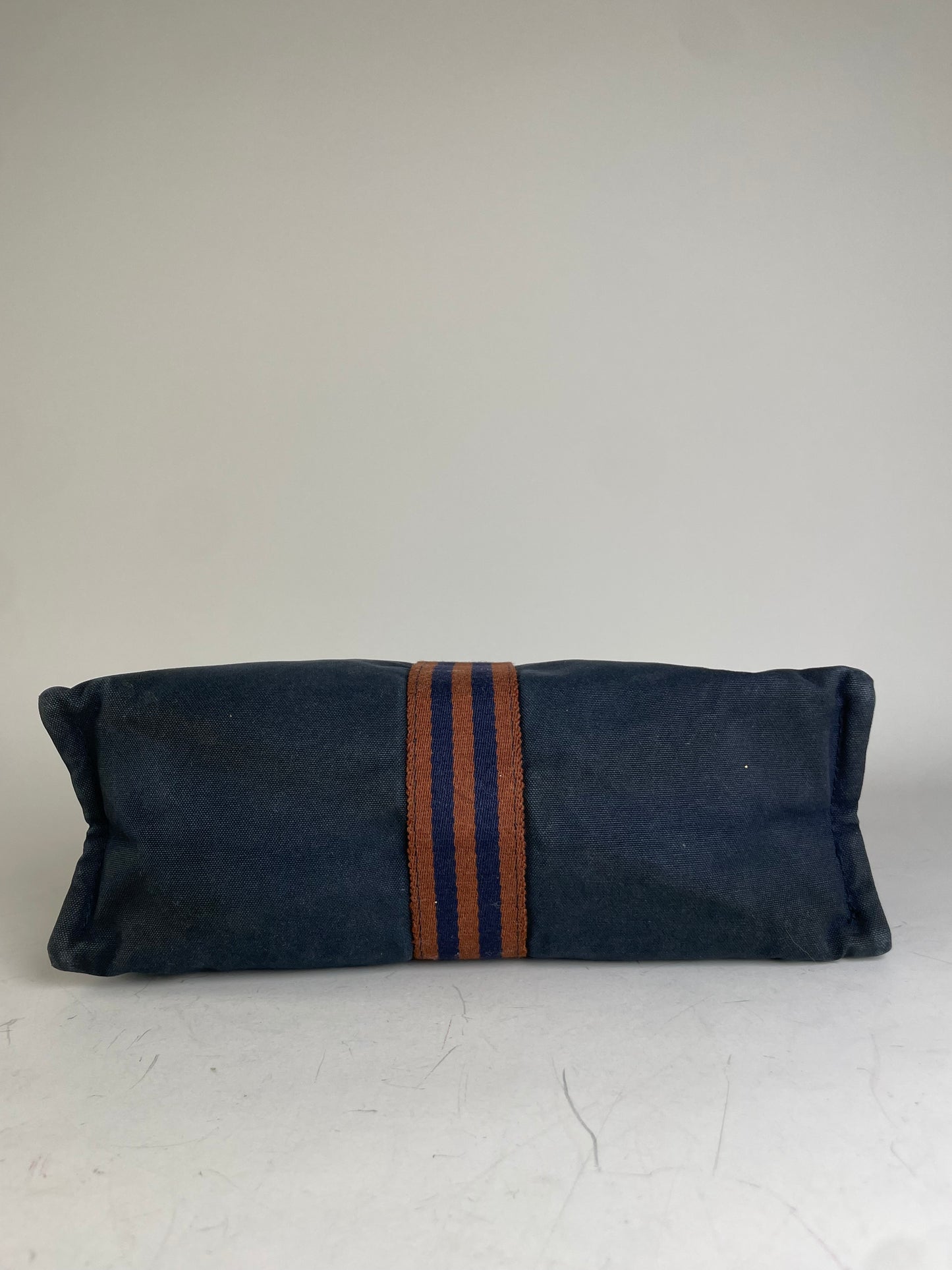 Vintage Hermes Cotton Clutch Bag Navy Rust Silver