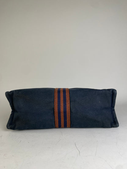 Vintage Hermes Cotton Clutch Bag Navy Rust Silver