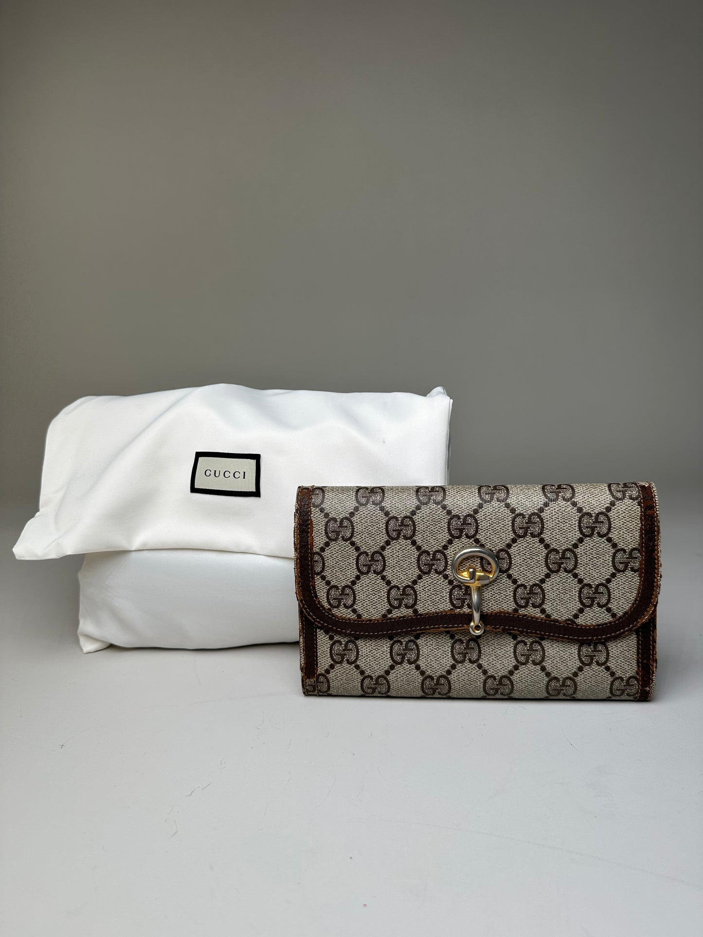 Vintage Gucci GG Supreme Wallet Beige Brown Gold