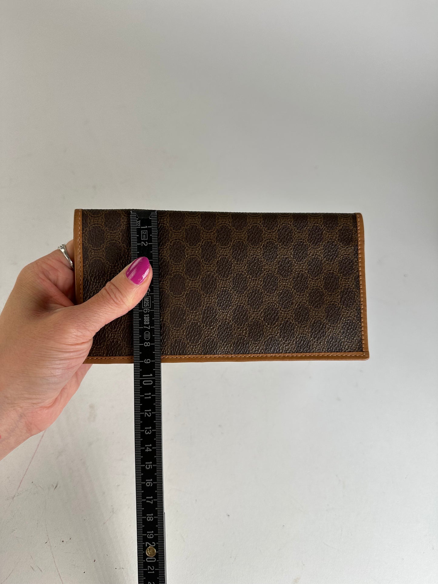 Vintage Celine Macadam Triomphe Monogram Coated Canvas Long Wallet Brown