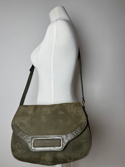 Vintage Courreges Suede Leather Shoulder / Crossbody Bag Khaki