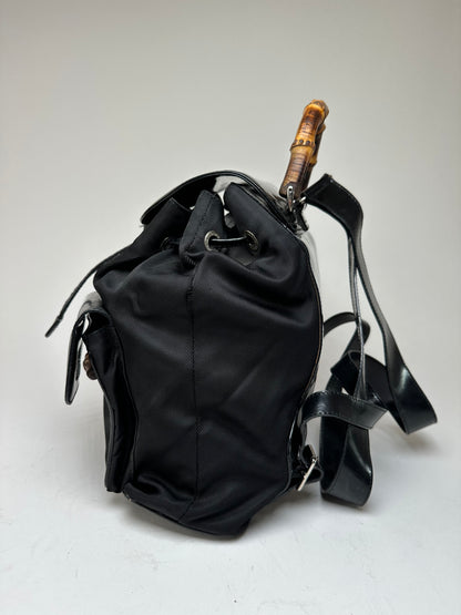 Vintage Gucci Patent Leather Bamboo Backpack Black