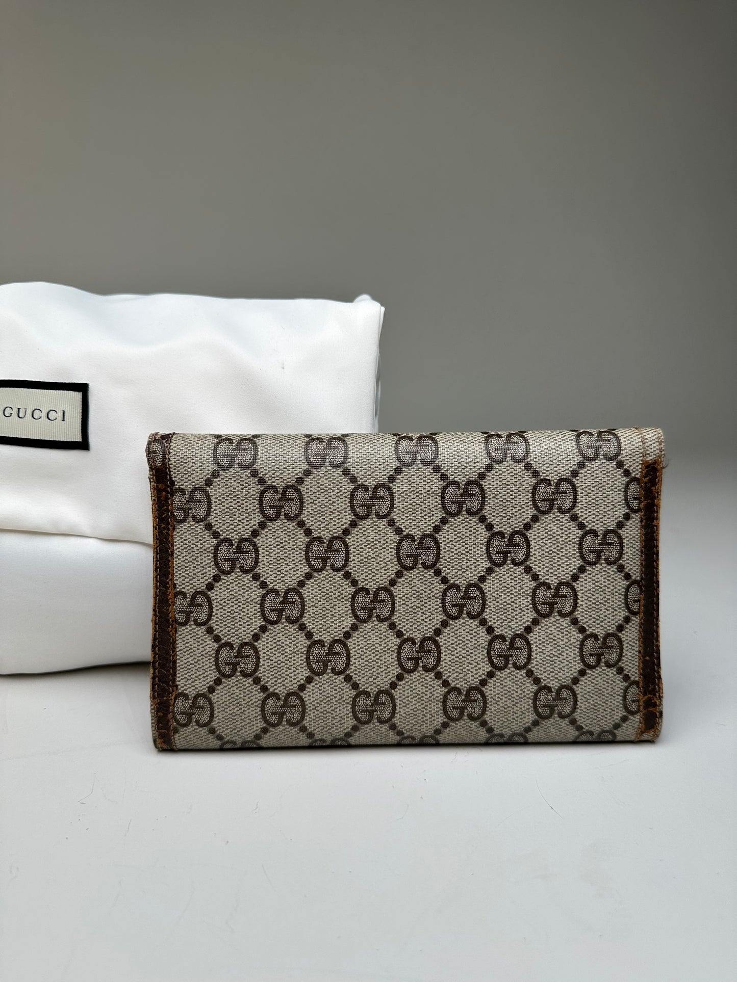 Vintage Gucci GG Supreme Wallet Beige Brown Gold
