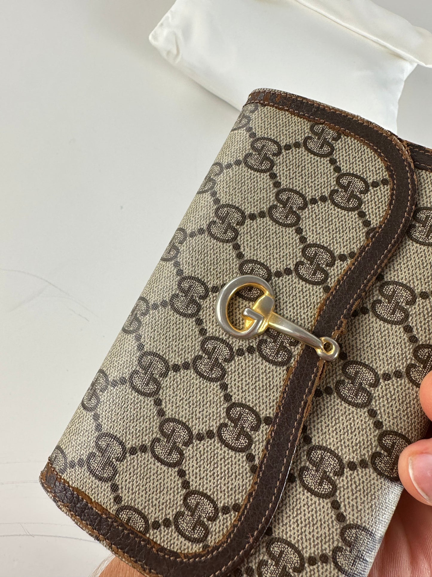 Vintage Gucci GG Supreme Wallet Beige Brown Gold