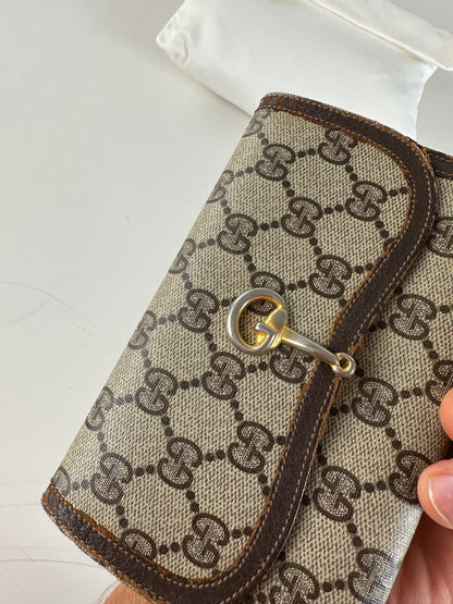 Vintage Gucci GG Supreme Wallet Beige Brown Gold
