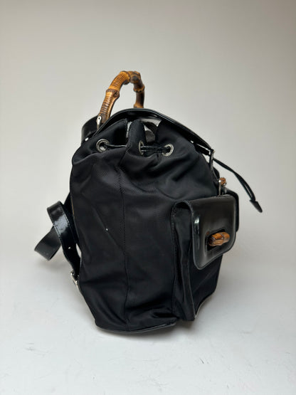 Vintage Gucci Patent Leather Bamboo Backpack Black