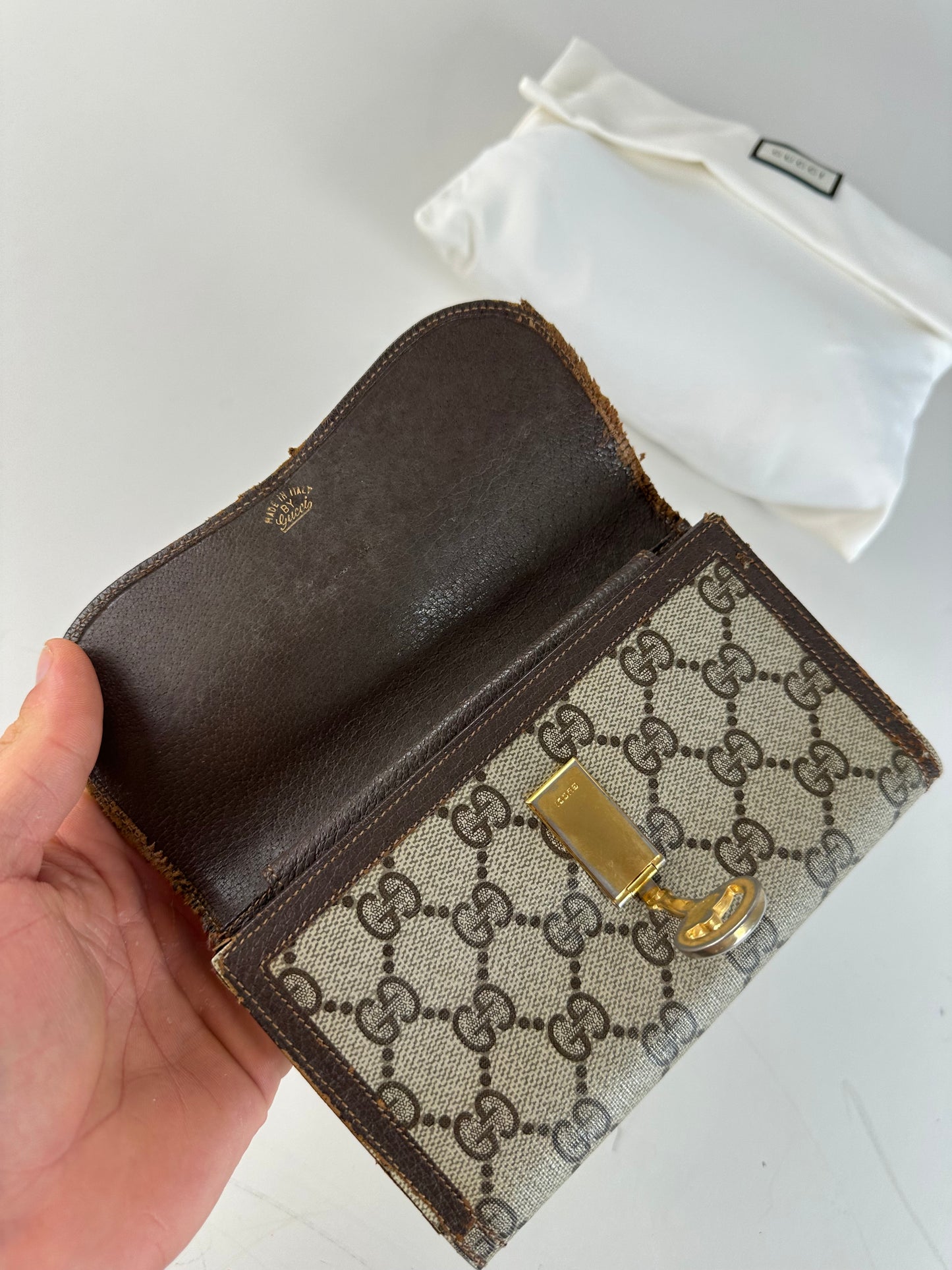 Vintage Gucci GG Supreme Wallet Beige Brown Gold