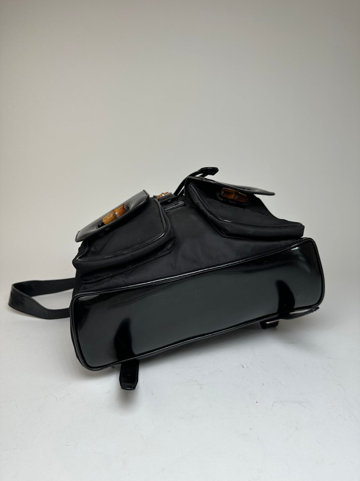 Vintage Gucci Patent Leather Bamboo Backpack Black