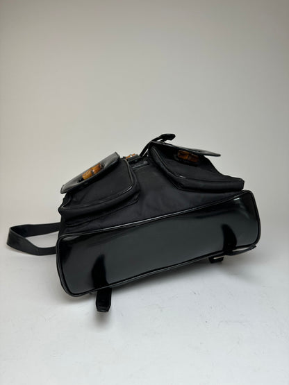 Vintage Gucci Patent Leather Bamboo Backpack Black