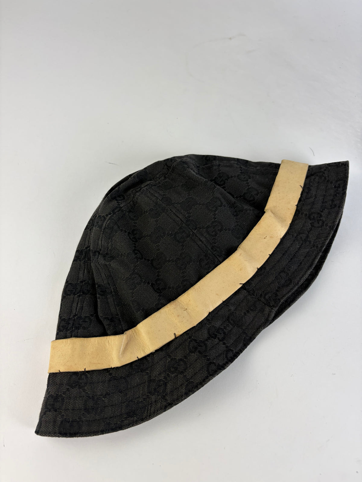 Vintage Gucci GG Monogram Canvas Bucket Hat Late 1990s Black Beige