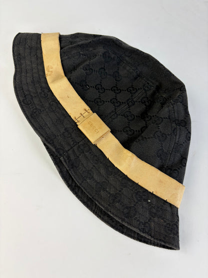 Vintage Gucci GG Monogram Canvas Bucket Hat Late 1990s Black Beige