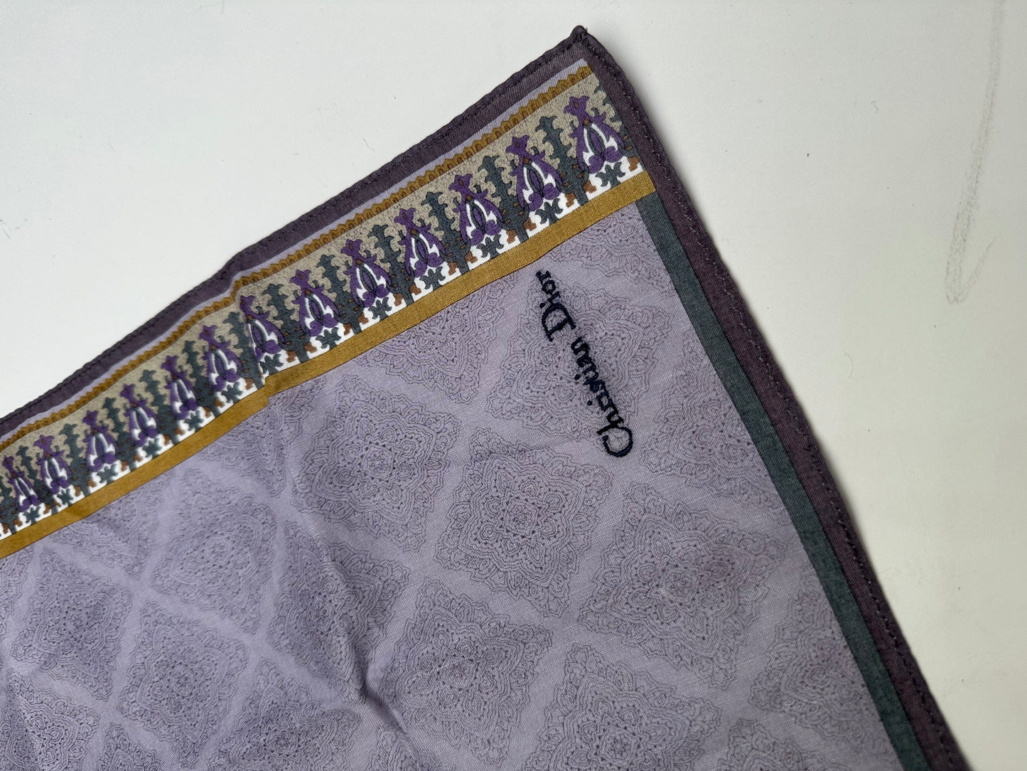 Vintage Dior Silk Scarf Light Lavender Dark Grey Material Tag Missing