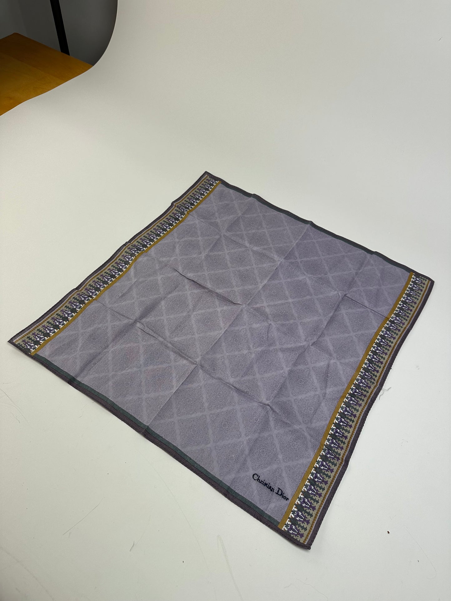 Vintage Dior Silk Scarf Light Lavender Dark Grey Material Tag Missing