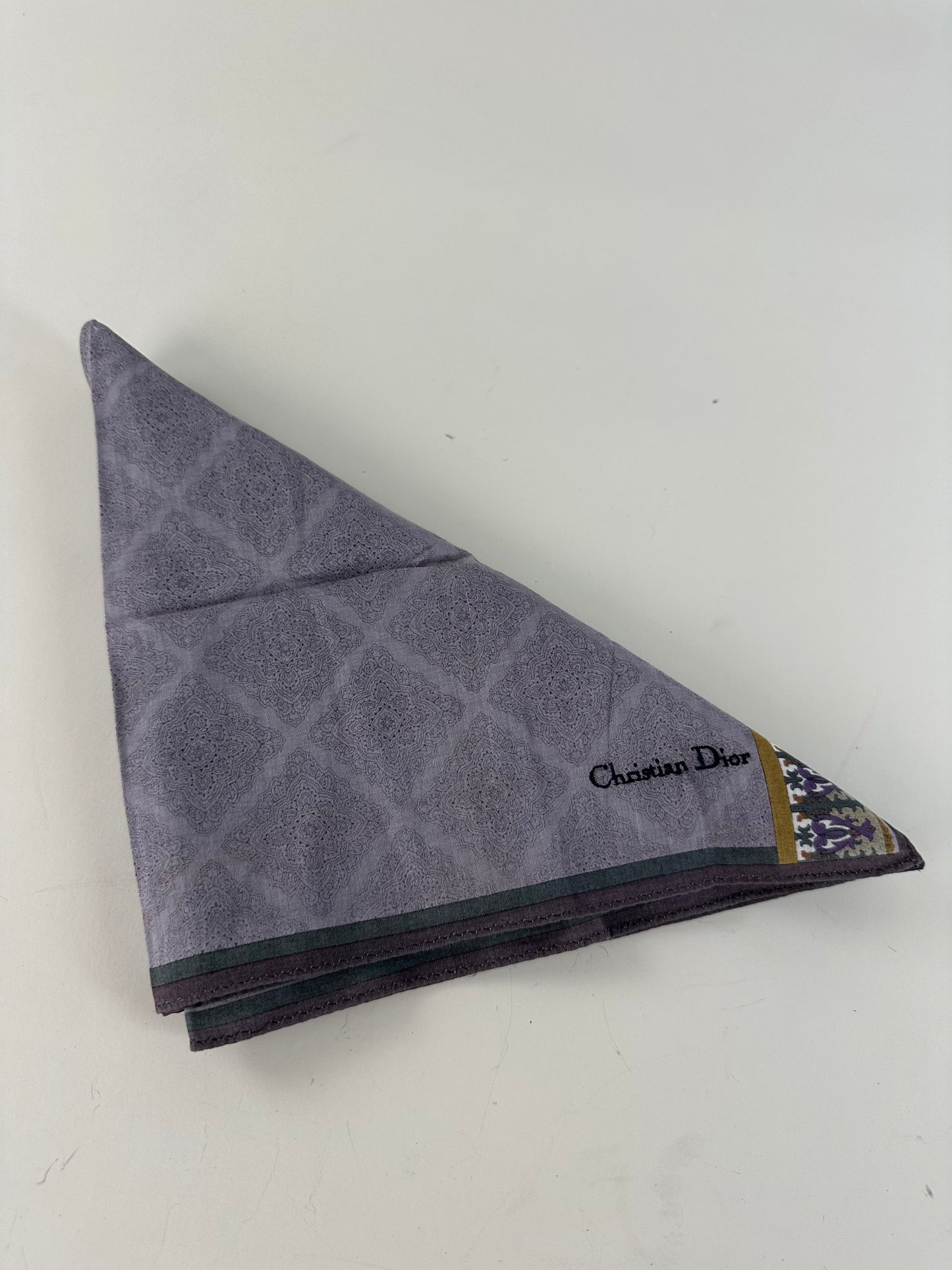 Vintage Dior Silk Scarf Light Lavender Dark Grey Material Tag Missing