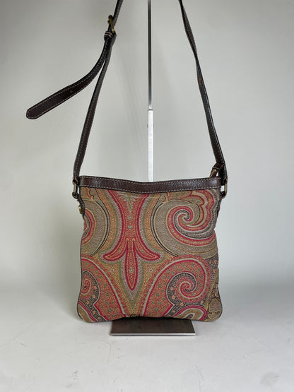 Vintage Etro Patterned Textile Shoulder Bag Tan Rust Magenta
