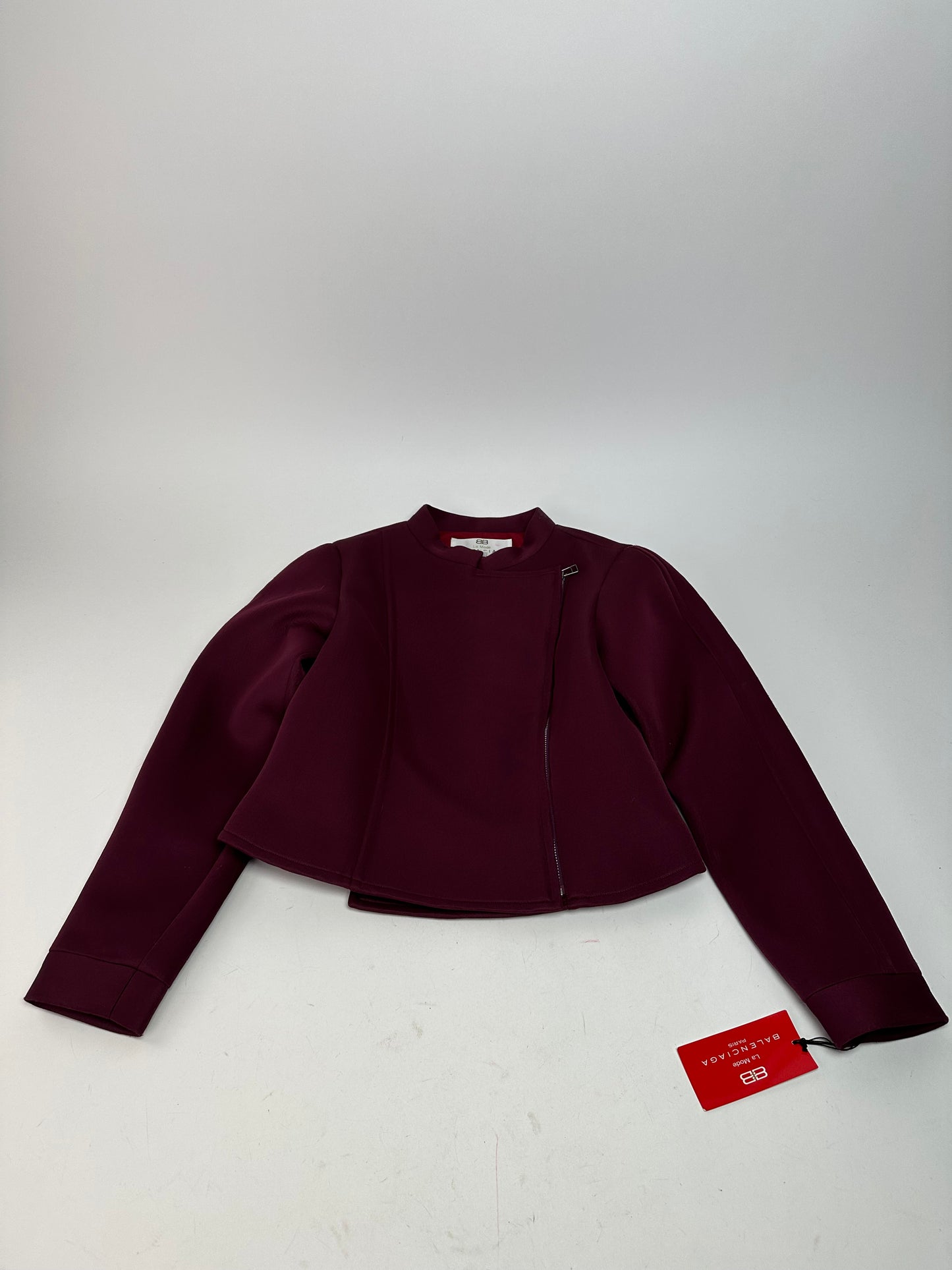 Vintage Balenciaga BB La Mode Cropped Moto Jacket Burgundy S