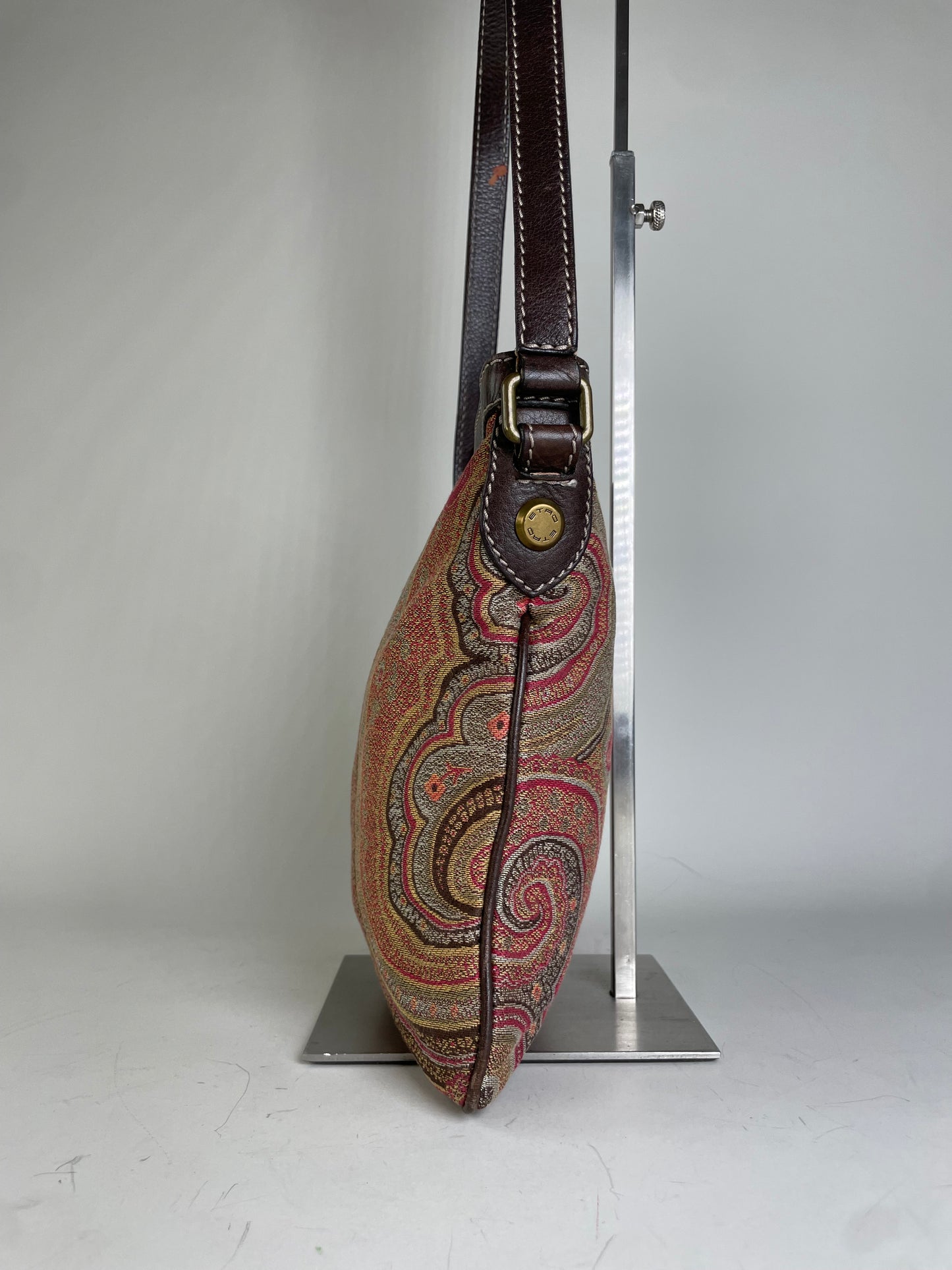 Vintage Etro Patterned Textile Shoulder Bag Tan Rust Magenta